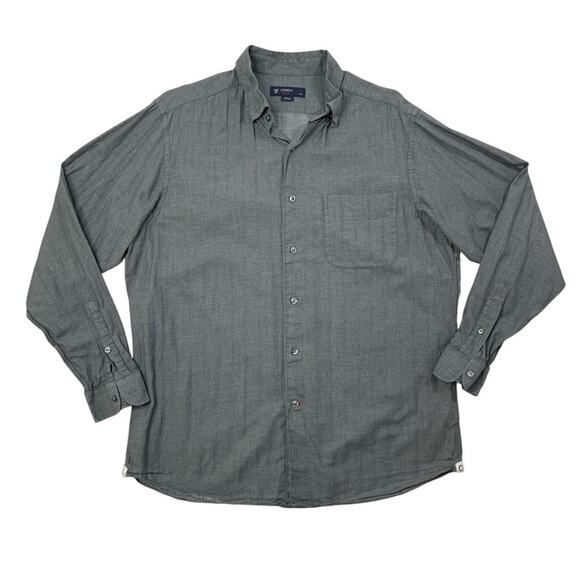 Cremieux Shirt Mens Large Gray Herringbone Cotton Classics Button Up Long Sleeve - Picture 1 of 10